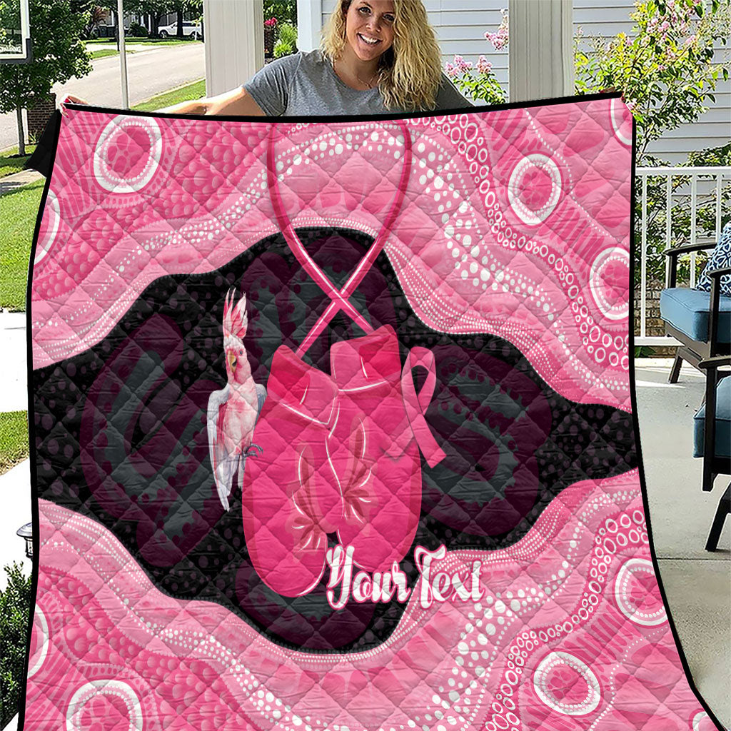Personalised Australia Breast Cancer Awareness Quilt Pink Cockatoo Fight Boxing Gloves Aboriginal Art