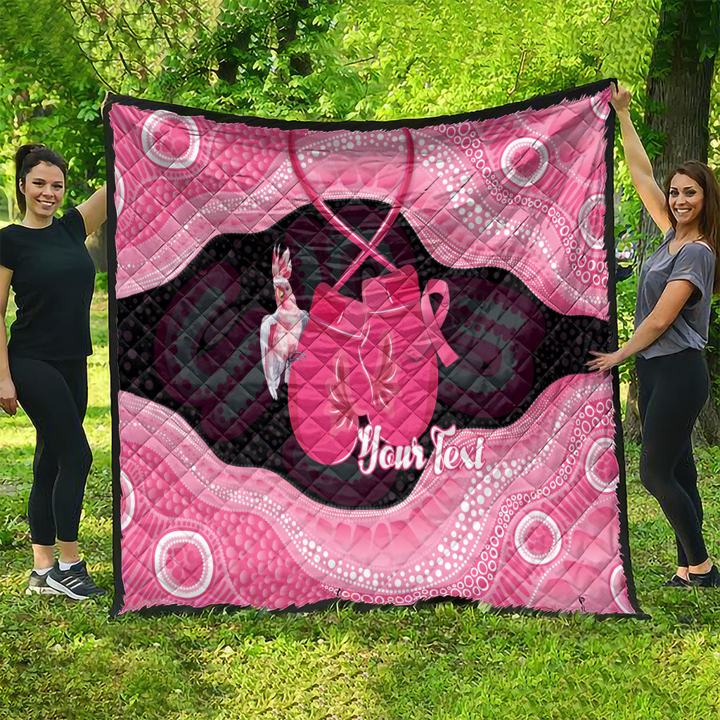 Personalised Australia Breast Cancer Awareness Quilt Pink Cockatoo Fight Boxing Gloves Aboriginal Art
