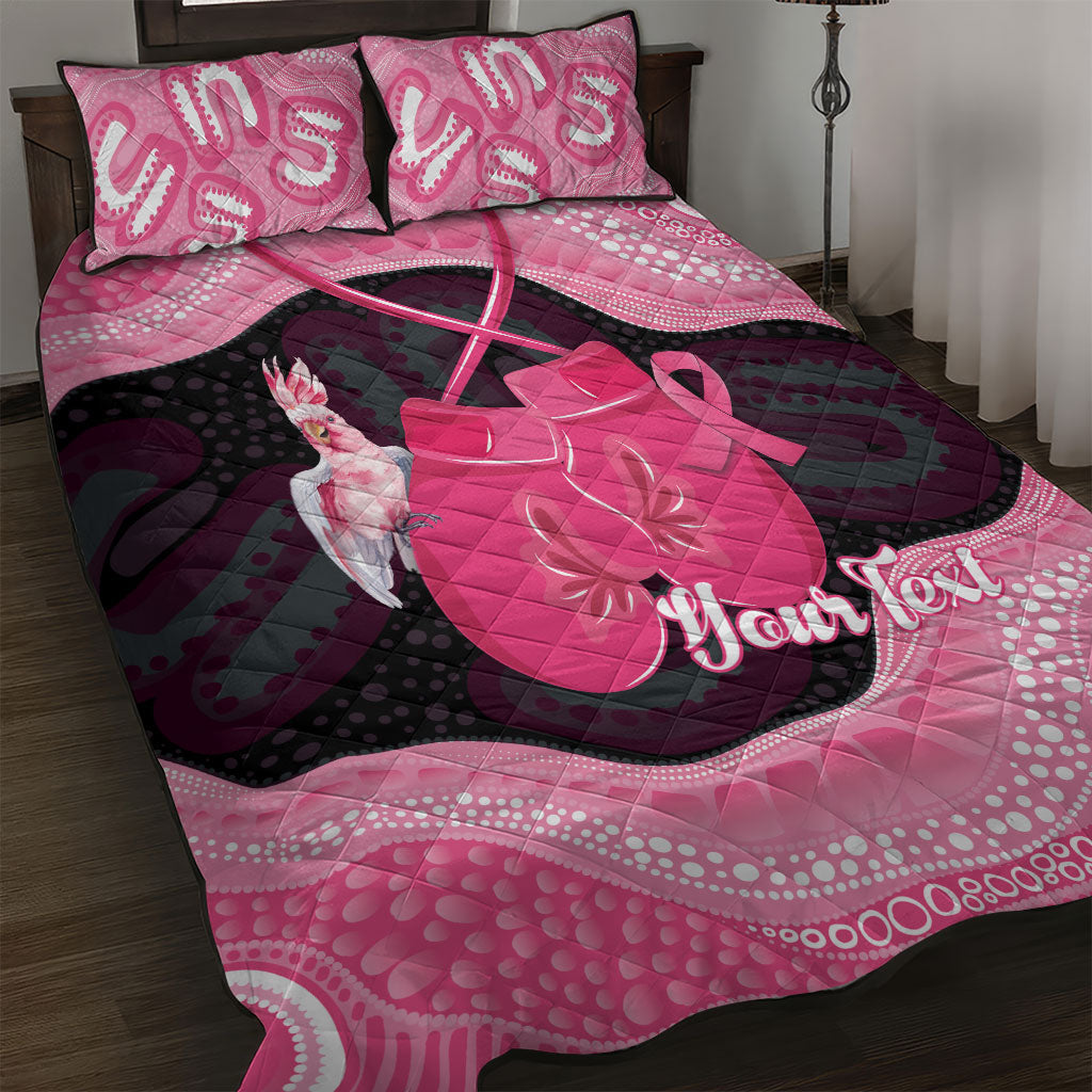 Personalised Australia Breast Cancer Awareness Quilt Bed Set Pink Cockatoo Fight Boxing Gloves Aboriginal Art