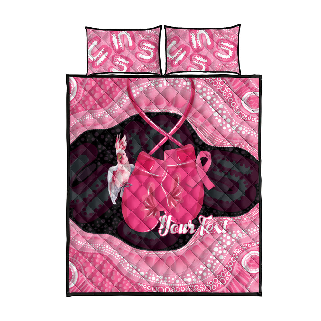 Personalised Australia Breast Cancer Awareness Quilt Bed Set Pink Cockatoo Fight Boxing Gloves Aboriginal Art