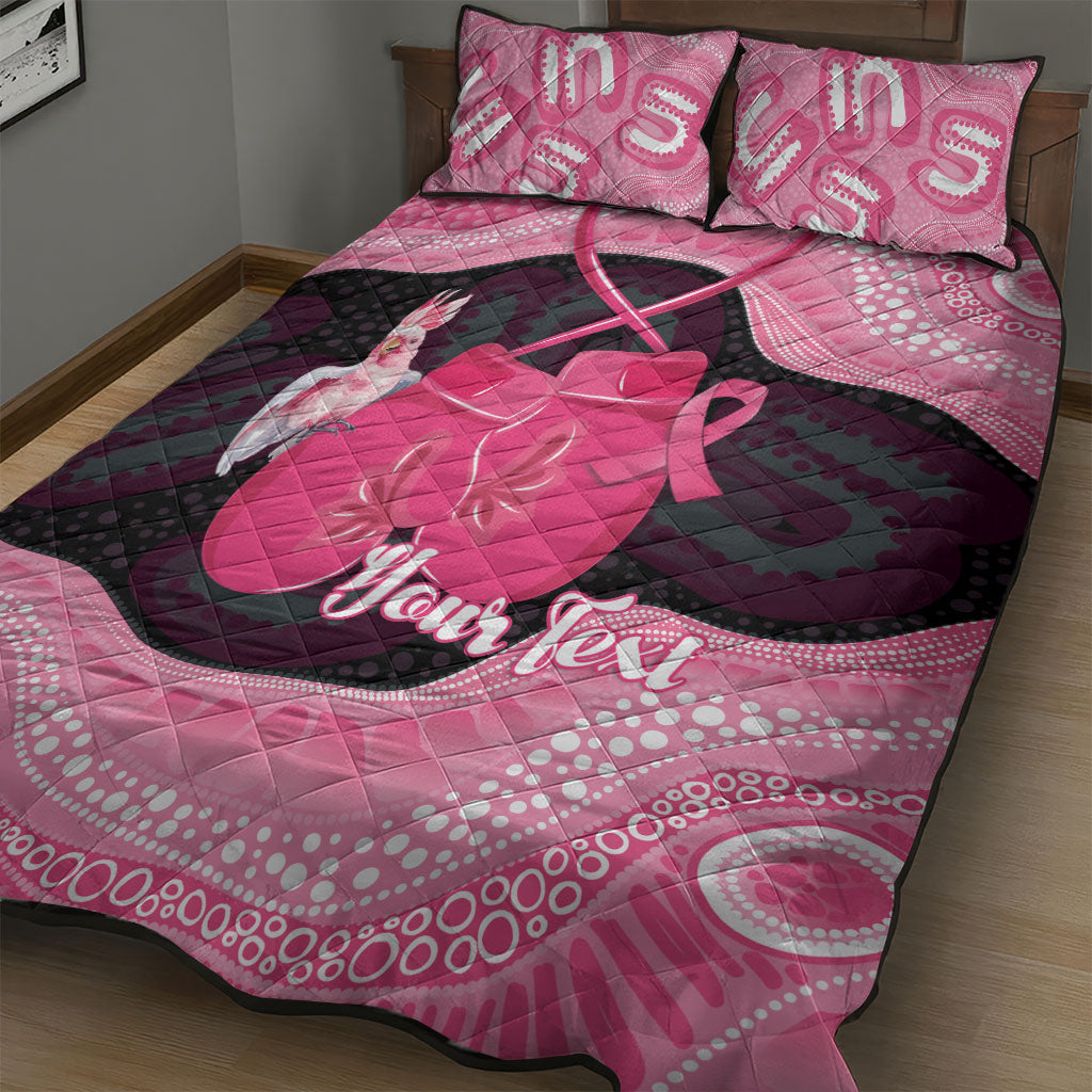 Personalised Australia Breast Cancer Awareness Quilt Bed Set Pink Cockatoo Fight Boxing Gloves Aboriginal Art