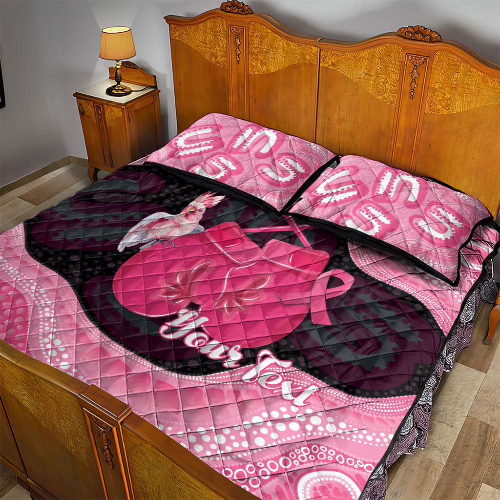 Personalised Australia Breast Cancer Awareness Quilt Bed Set Pink Cockatoo Fight Boxing Gloves Aboriginal Art