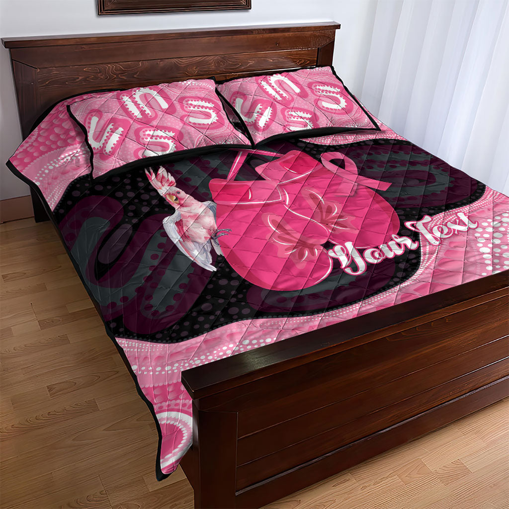 Personalised Australia Breast Cancer Awareness Quilt Bed Set Pink Cockatoo Fight Boxing Gloves Aboriginal Art