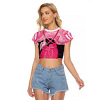 Personalised Australia Breast Cancer Awareness Raglan Cropped T Shirt Pink Cockatoo Fight Boxing Gloves Aboriginal Art