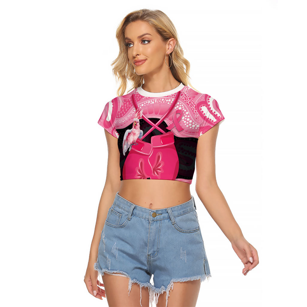 Personalised Australia Breast Cancer Awareness Raglan Cropped T Shirt Pink Cockatoo Fight Boxing Gloves Aboriginal Art