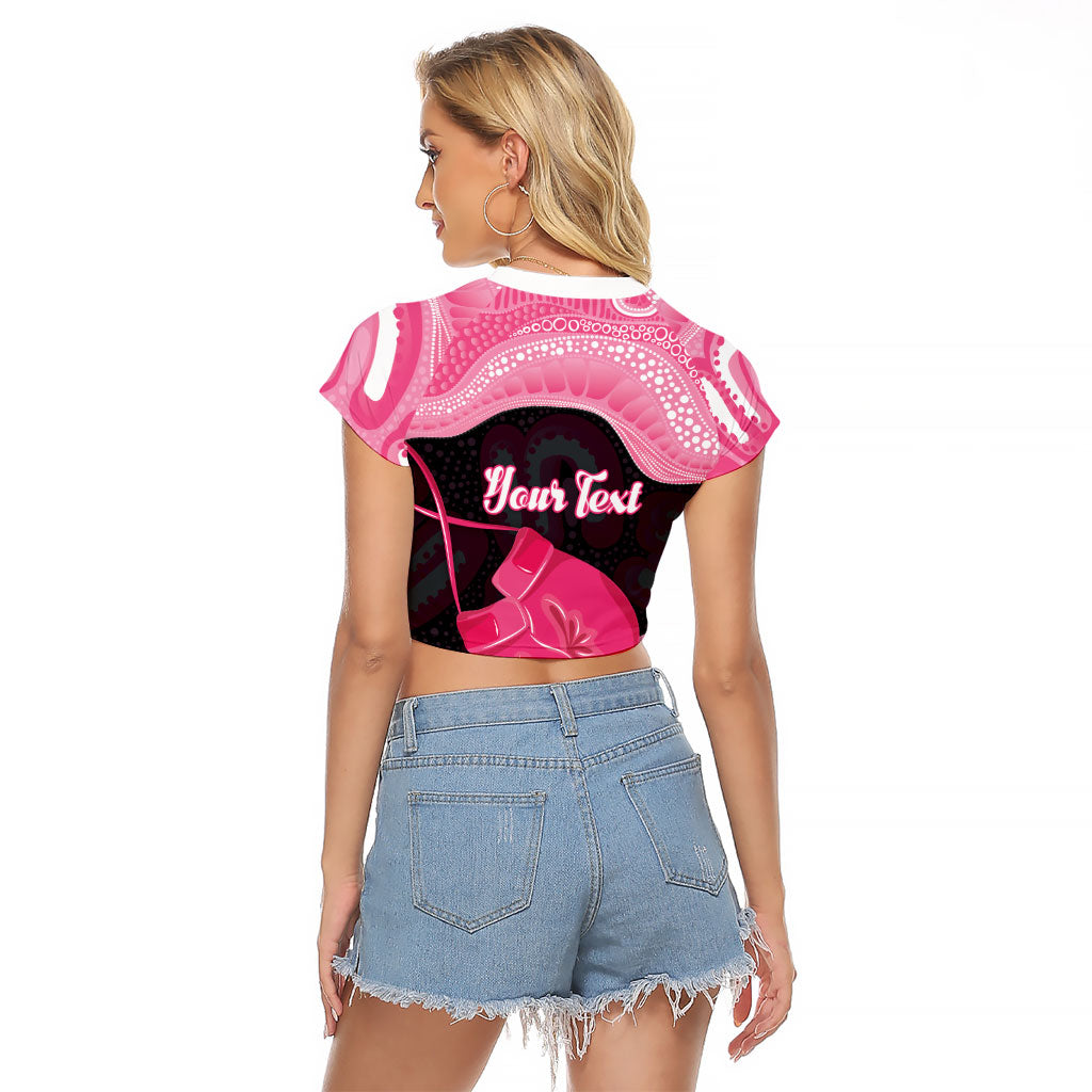 Personalised Australia Breast Cancer Awareness Raglan Cropped T Shirt Pink Cockatoo Fight Boxing Gloves Aboriginal Art
