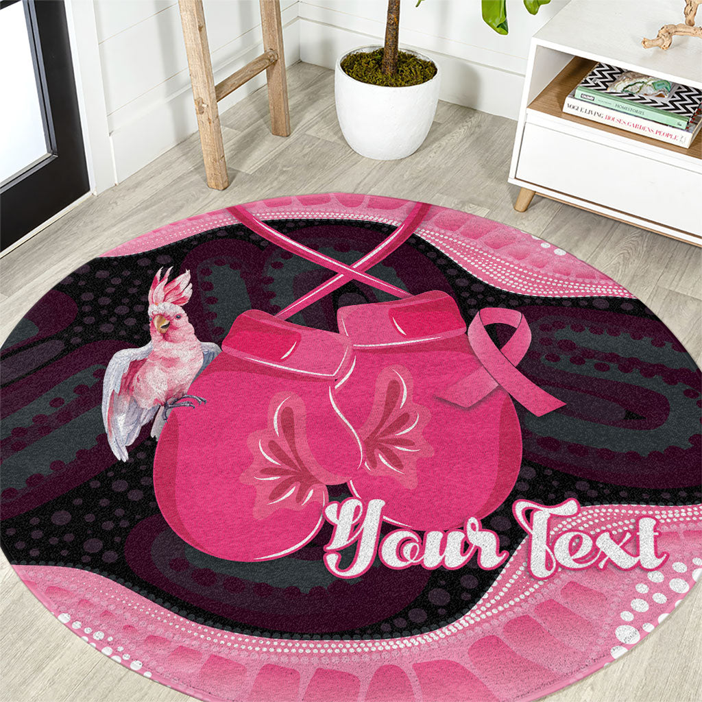 Personalised Australia Breast Cancer Awareness Round Carpet Pink Cockatoo Fight Boxing Gloves Aboriginal Art