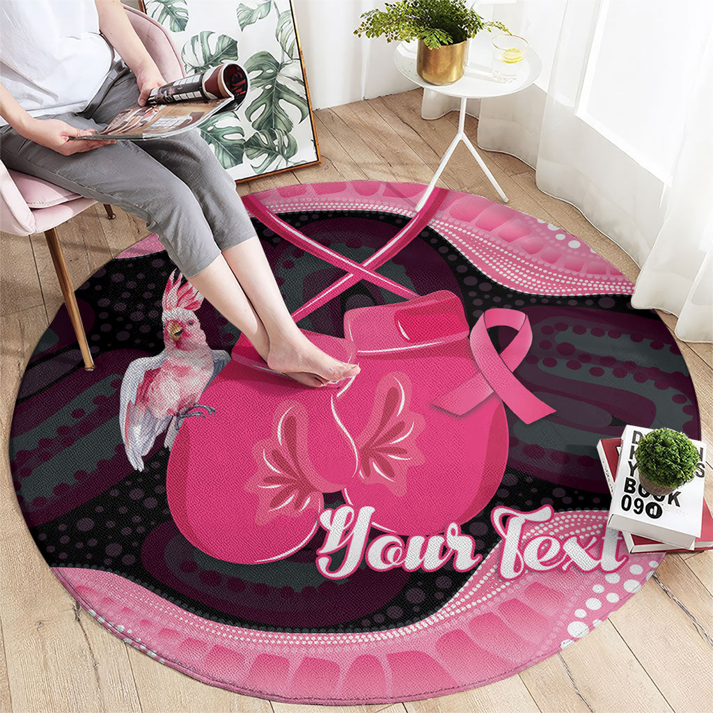 Personalised Australia Breast Cancer Awareness Round Carpet Pink Cockatoo Fight Boxing Gloves Aboriginal Art