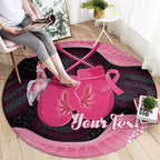 Personalised Australia Breast Cancer Awareness Round Carpet Pink Cockatoo Fight Boxing Gloves Aboriginal Art