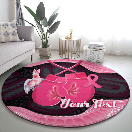 Personalised Australia Breast Cancer Awareness Round Carpet Pink Cockatoo Fight Boxing Gloves Aboriginal Art