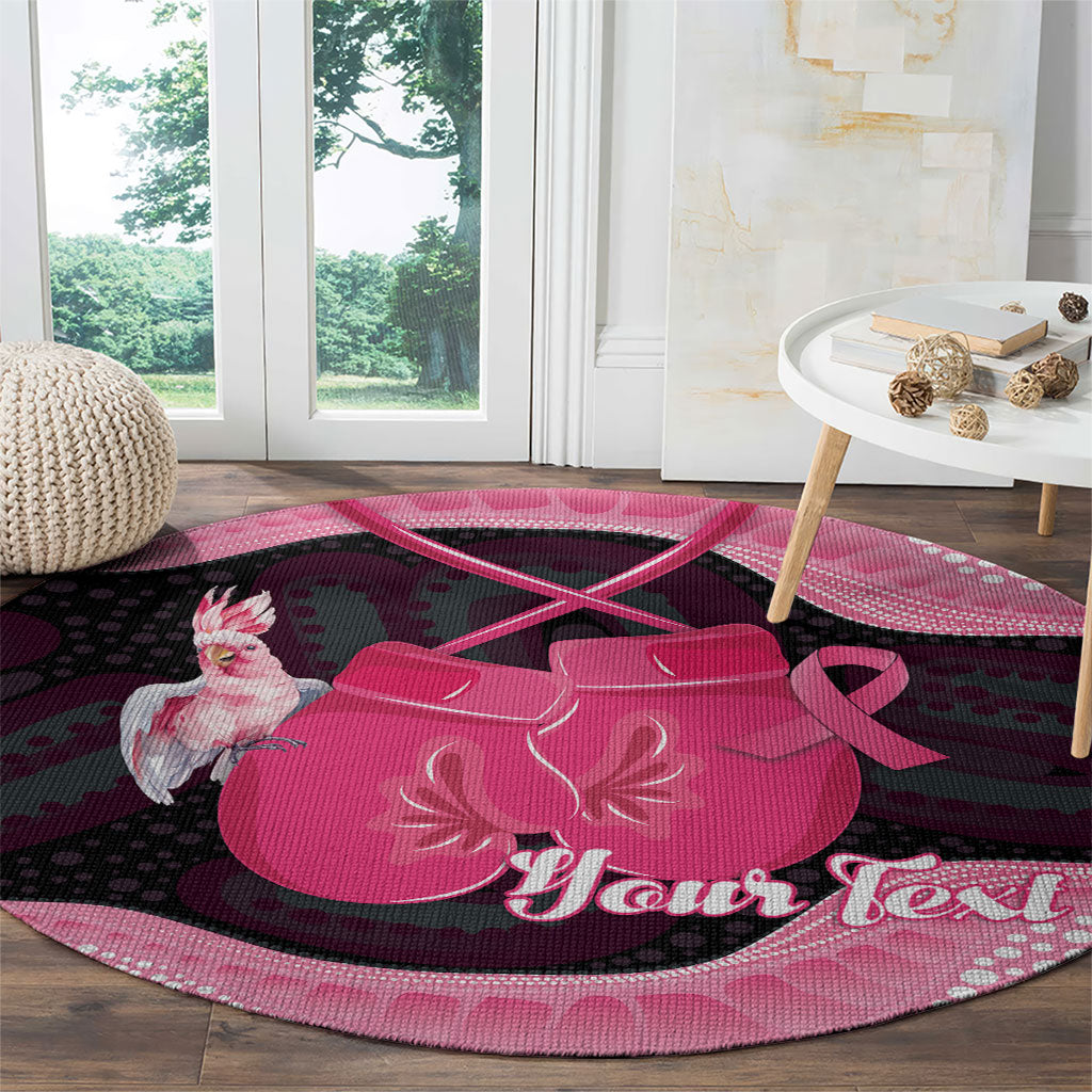 Personalised Australia Breast Cancer Awareness Round Carpet Pink Cockatoo Fight Boxing Gloves Aboriginal Art