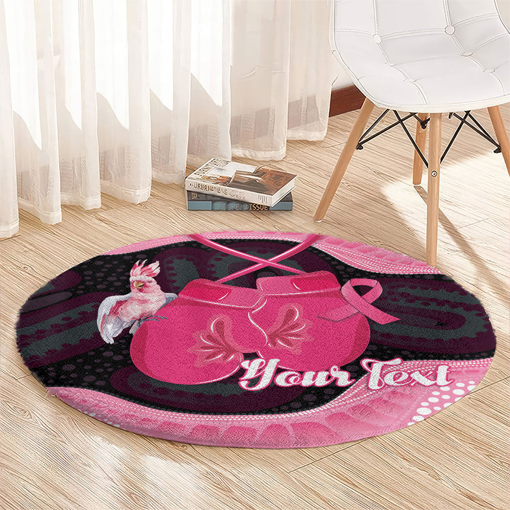 Personalised Australia Breast Cancer Awareness Round Carpet Pink Cockatoo Fight Boxing Gloves Aboriginal Art