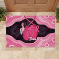 Personalised Australia Breast Cancer Awareness Rubber Doormat Pink Cockatoo Fight Boxing Gloves Aboriginal Art