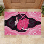 Personalised Australia Breast Cancer Awareness Rubber Doormat Pink Cockatoo Fight Boxing Gloves Aboriginal Art
