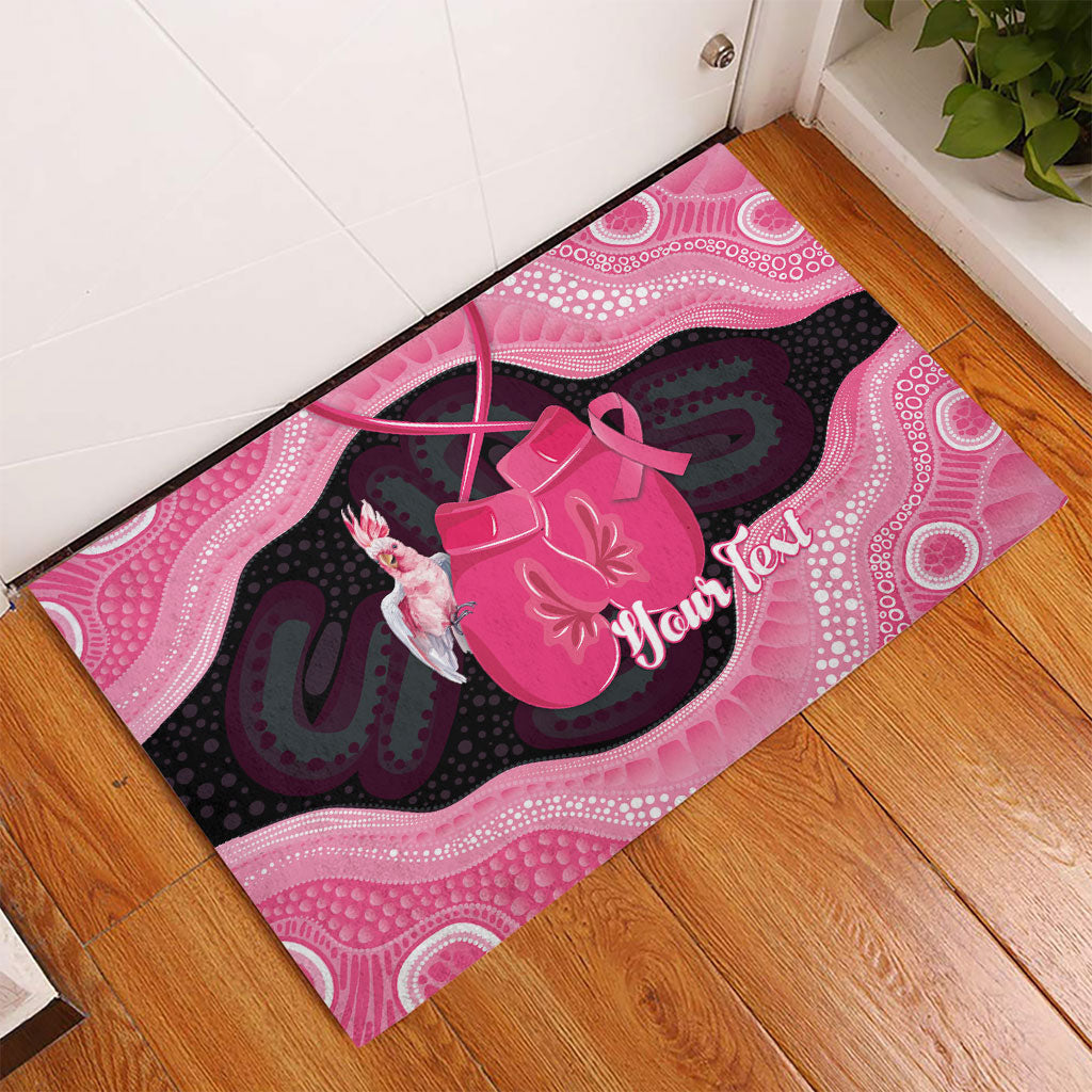 Personalised Australia Breast Cancer Awareness Rubber Doormat Pink Cockatoo Fight Boxing Gloves Aboriginal Art