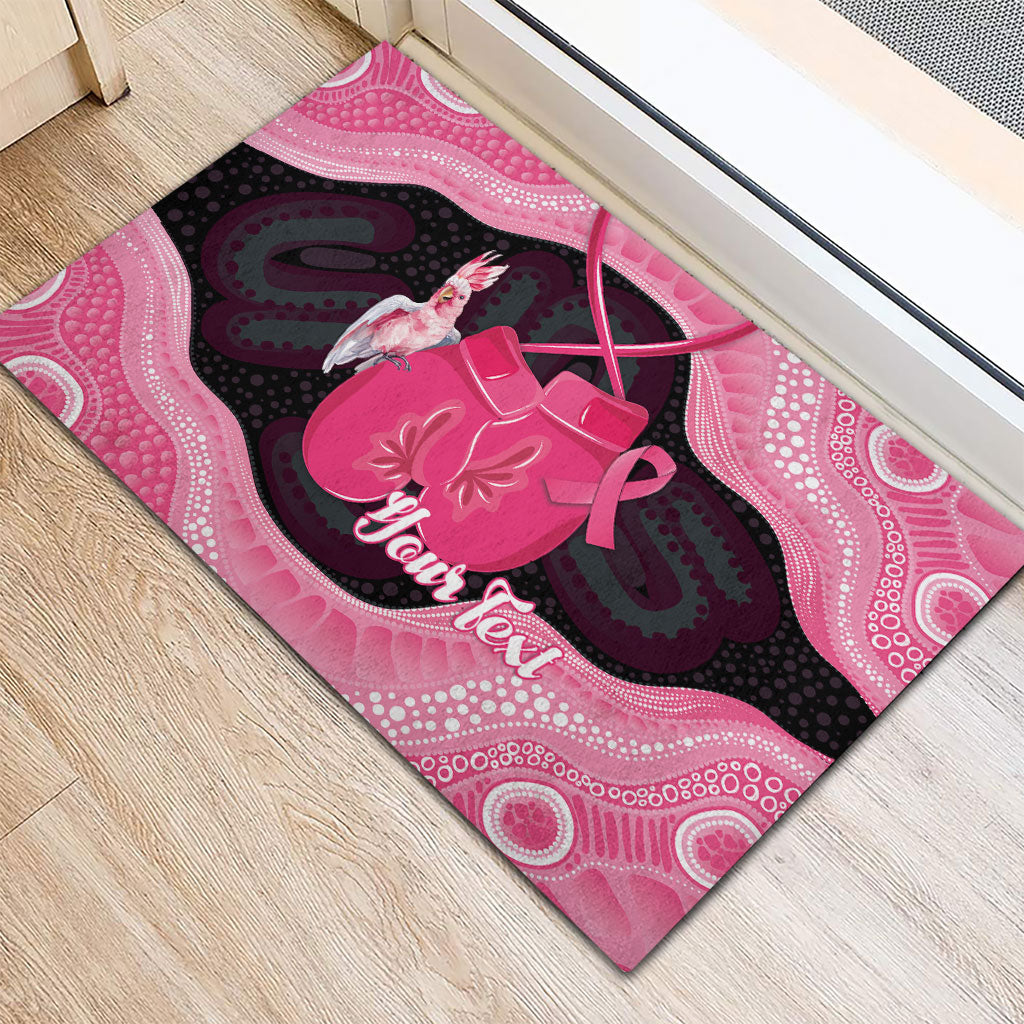 Personalised Australia Breast Cancer Awareness Rubber Doormat Pink Cockatoo Fight Boxing Gloves Aboriginal Art