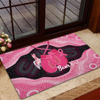 Personalised Australia Breast Cancer Awareness Rubber Doormat Pink Cockatoo Fight Boxing Gloves Aboriginal Art