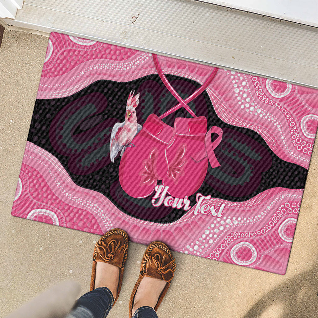 Personalised Australia Breast Cancer Awareness Rubber Doormat Pink Cockatoo Fight Boxing Gloves Aboriginal Art