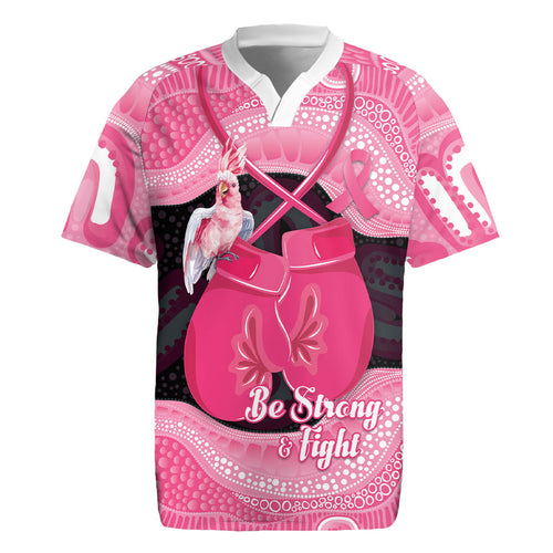 Personalised Australia Breast Cancer Awareness Rugby Jersey Pink Cockatoo Fight Boxing Gloves Aboriginal Art