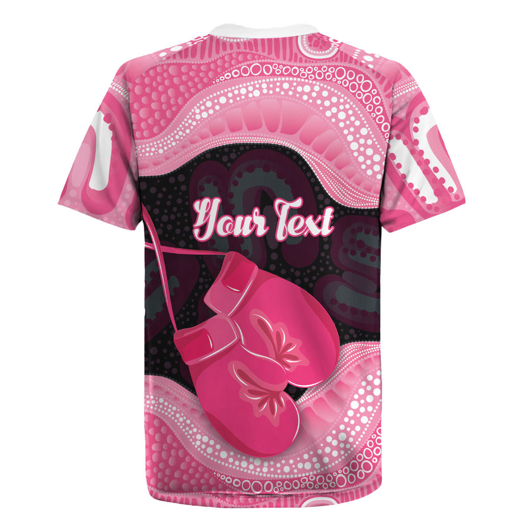 Personalised Australia Breast Cancer Awareness Rugby Jersey Pink Cockatoo Fight Boxing Gloves Aboriginal Art