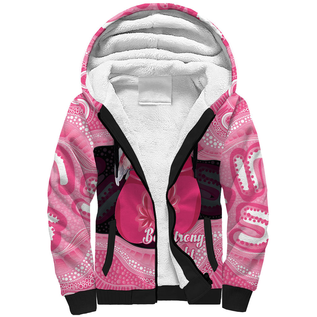 Personalised Australia Breast Cancer Awareness Sherpa Hoodie Pink Cockatoo Fight Boxing Gloves Aboriginal Art