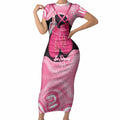 Personalised Australia Breast Cancer Awareness Short Sleeve Bodycon Dress Pink Cockatoo Fight Boxing Gloves Aboriginal Art