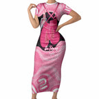 Personalised Australia Breast Cancer Awareness Short Sleeve Bodycon Dress Pink Cockatoo Fight Boxing Gloves Aboriginal Art
