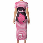 Personalised Australia Breast Cancer Awareness Short Sleeve Bodycon Dress Pink Cockatoo Fight Boxing Gloves Aboriginal Art