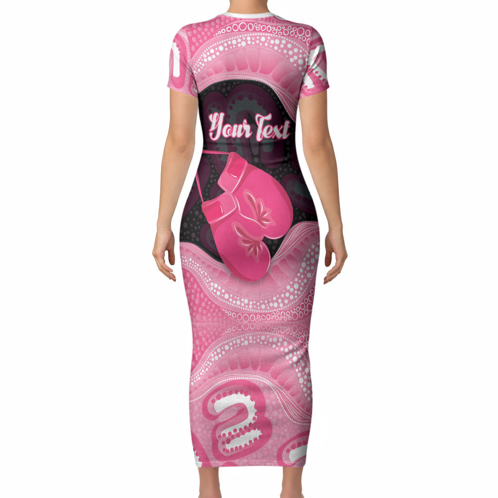 Personalised Australia Breast Cancer Awareness Short Sleeve Bodycon Dress Pink Cockatoo Fight Boxing Gloves Aboriginal Art