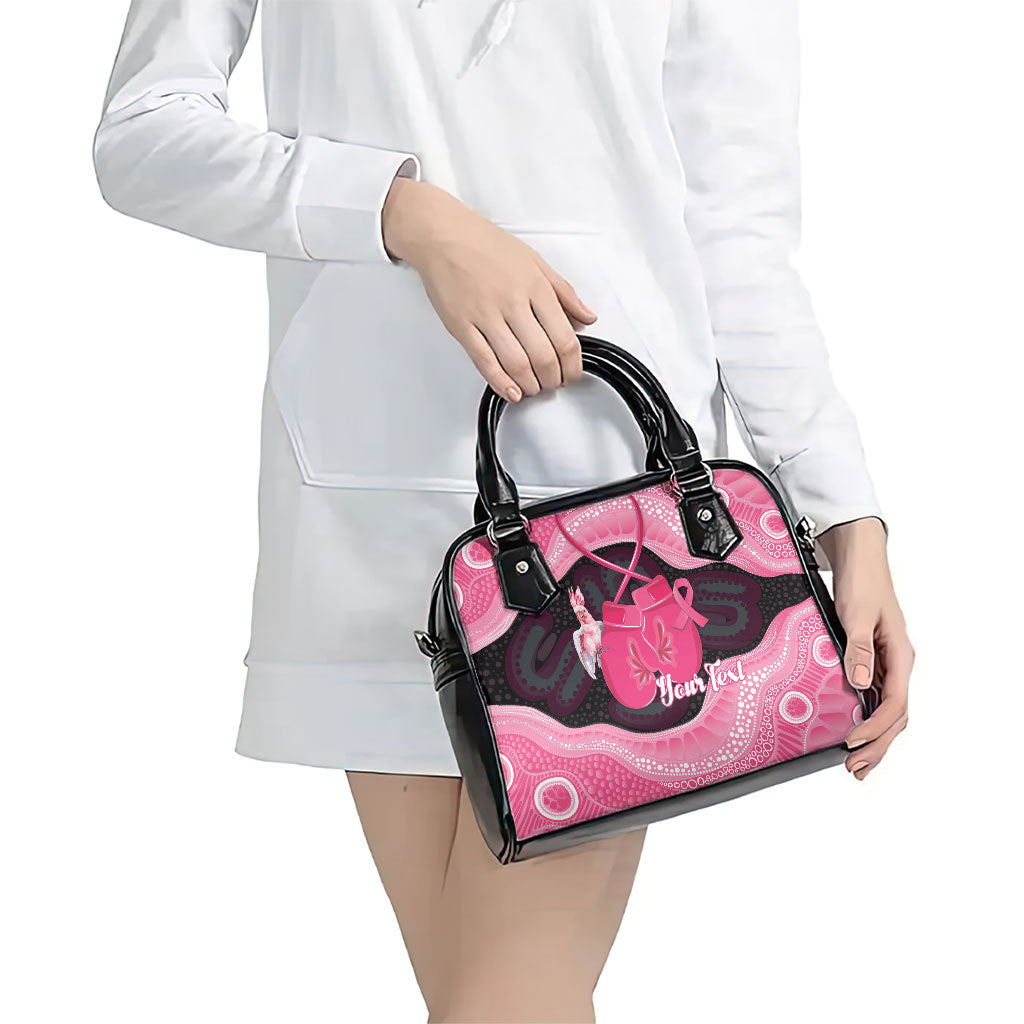 Personalised Australia Breast Cancer Awareness Shoulder Handbag Pink Cockatoo Fight Boxing Gloves Aboriginal Art
