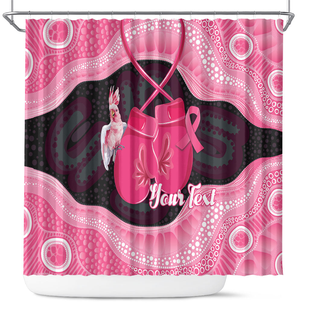 Personalised Australia Breast Cancer Awareness Shower Curtain Pink Cockatoo Fight Boxing Gloves Aboriginal Art