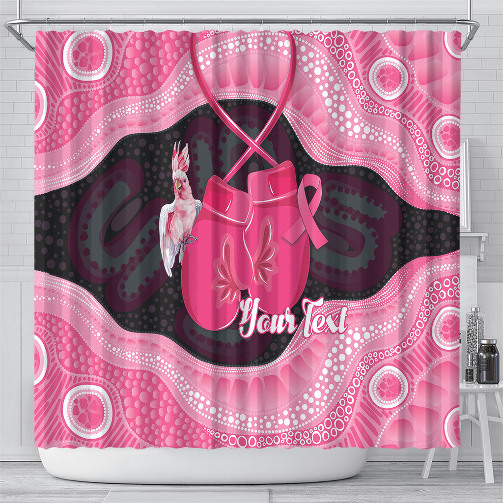 Personalised Australia Breast Cancer Awareness Shower Curtain Pink Cockatoo Fight Boxing Gloves Aboriginal Art