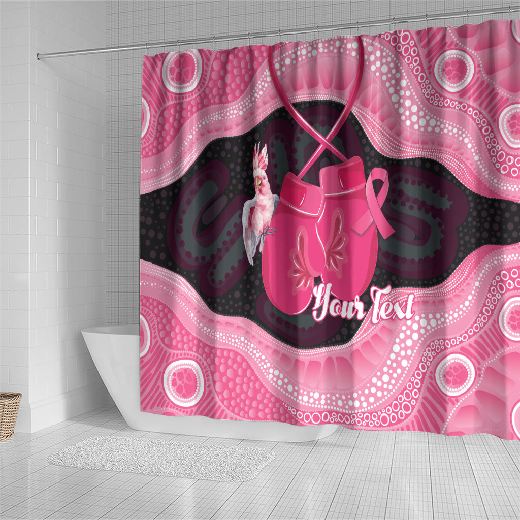 Personalised Australia Breast Cancer Awareness Shower Curtain Pink Cockatoo Fight Boxing Gloves Aboriginal Art