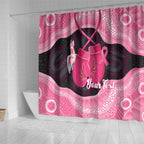Personalised Australia Breast Cancer Awareness Shower Curtain Pink Cockatoo Fight Boxing Gloves Aboriginal Art
