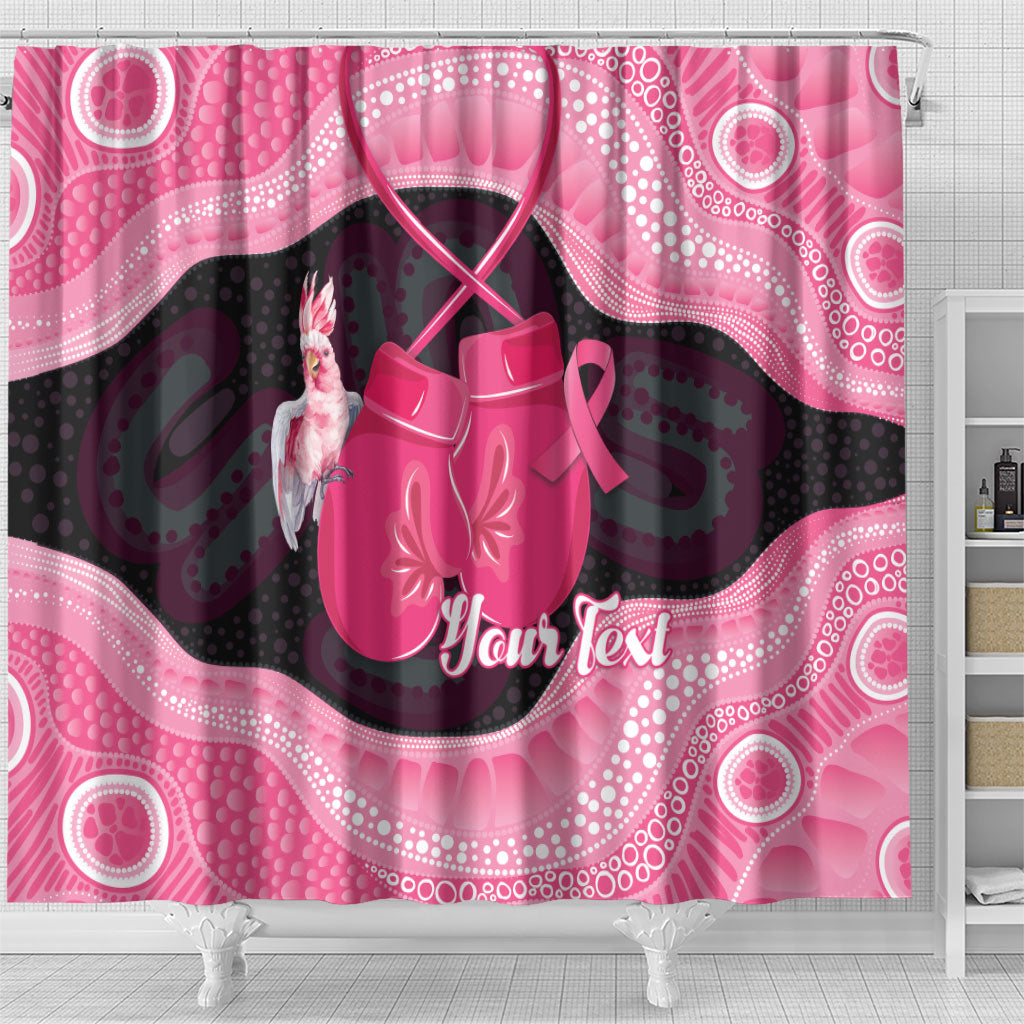 Personalised Australia Breast Cancer Awareness Shower Curtain Pink Cockatoo Fight Boxing Gloves Aboriginal Art