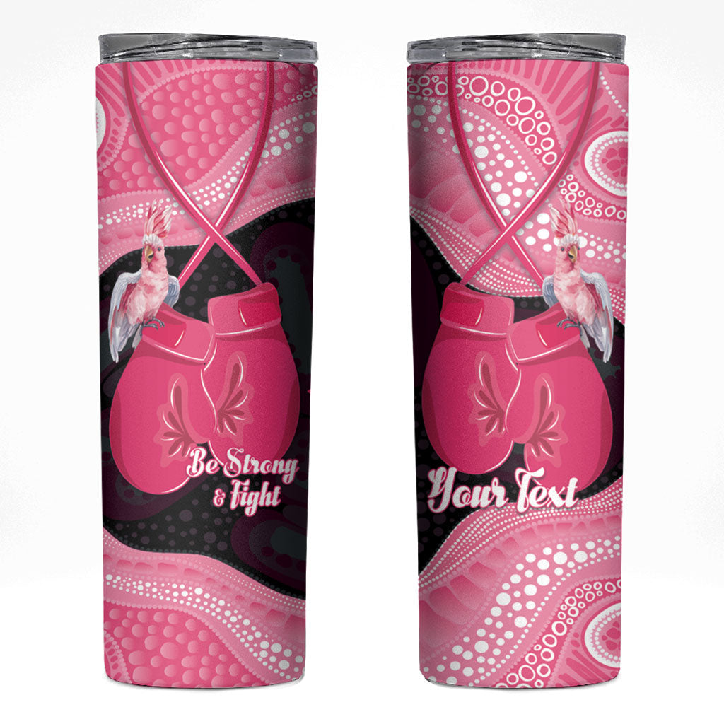 Personalised Australia Breast Cancer Awareness Skinny Tumbler Pink Cockatoo Fight Boxing Gloves Aboriginal Art