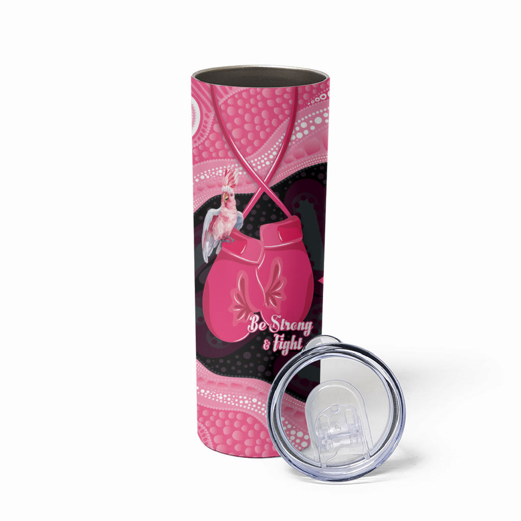 Personalised Australia Breast Cancer Awareness Skinny Tumbler Pink Cockatoo Fight Boxing Gloves Aboriginal Art