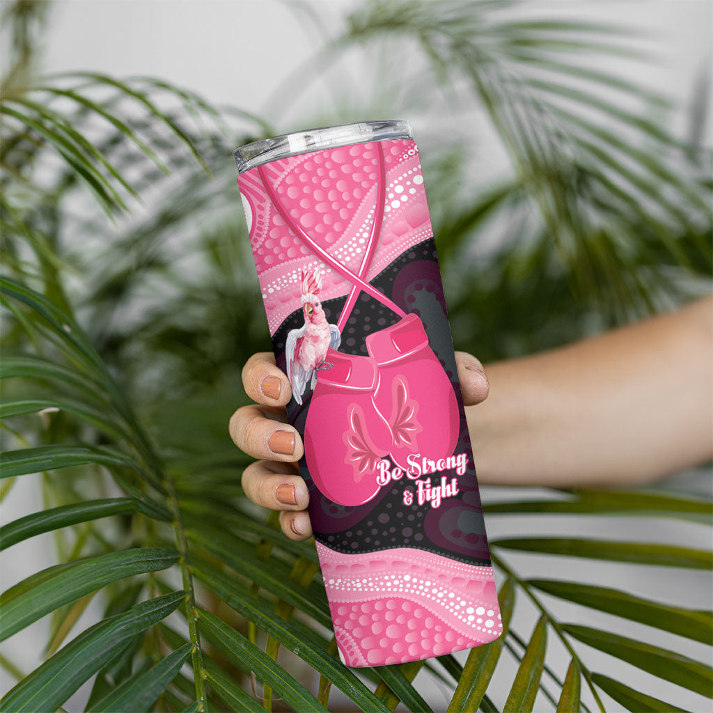 Personalised Australia Breast Cancer Awareness Skinny Tumbler Pink Cockatoo Fight Boxing Gloves Aboriginal Art