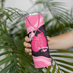 Personalised Australia Breast Cancer Awareness Skinny Tumbler Pink Cockatoo Fight Boxing Gloves Aboriginal Art