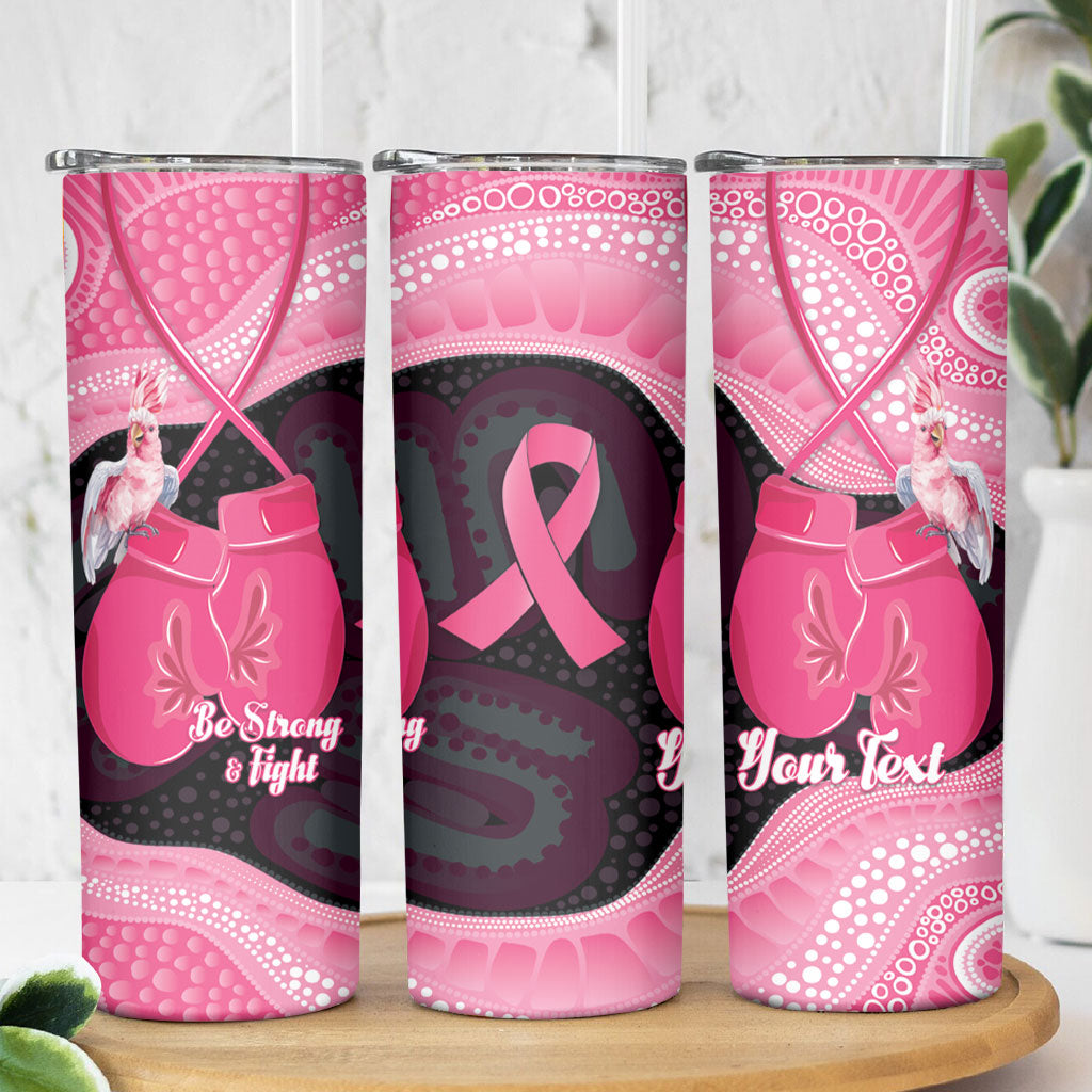 Personalised Australia Breast Cancer Awareness Skinny Tumbler Pink Cockatoo Fight Boxing Gloves Aboriginal Art