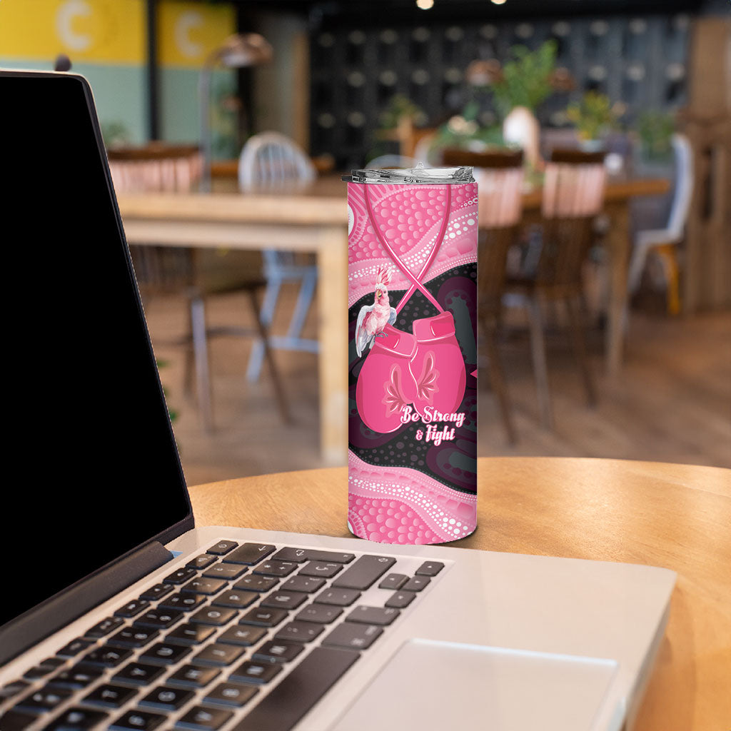 Personalised Australia Breast Cancer Awareness Skinny Tumbler Pink Cockatoo Fight Boxing Gloves Aboriginal Art