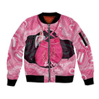 Personalised Australia Breast Cancer Awareness Sleeve Zip Bomber Jacket Pink Cockatoo Fight Boxing Gloves Aboriginal Art
