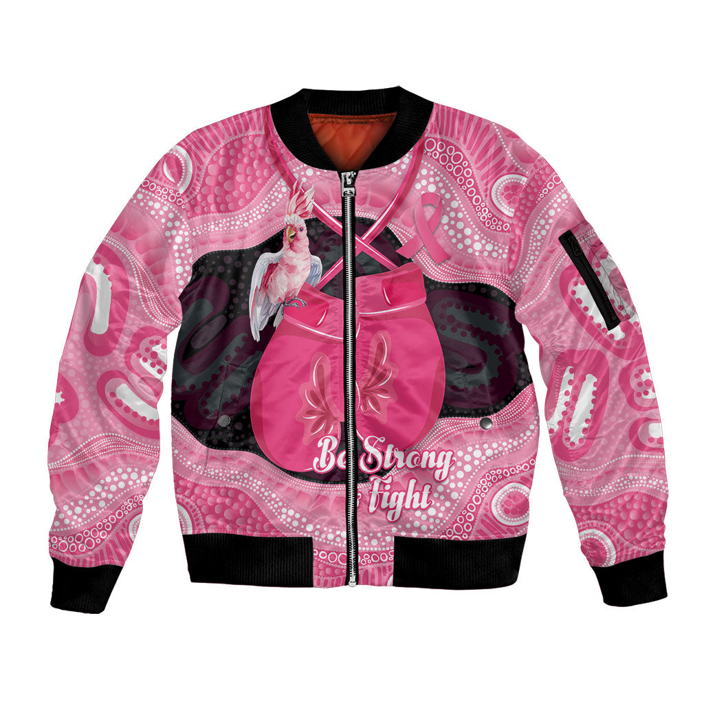 Personalised Australia Breast Cancer Awareness Sleeve Zip Bomber Jacket Pink Cockatoo Fight Boxing Gloves Aboriginal Art