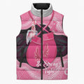 Personalised Australia Breast Cancer Awareness Sleeveless Puffer Jacket Pink Cockatoo Fight Boxing Gloves Aboriginal Art
