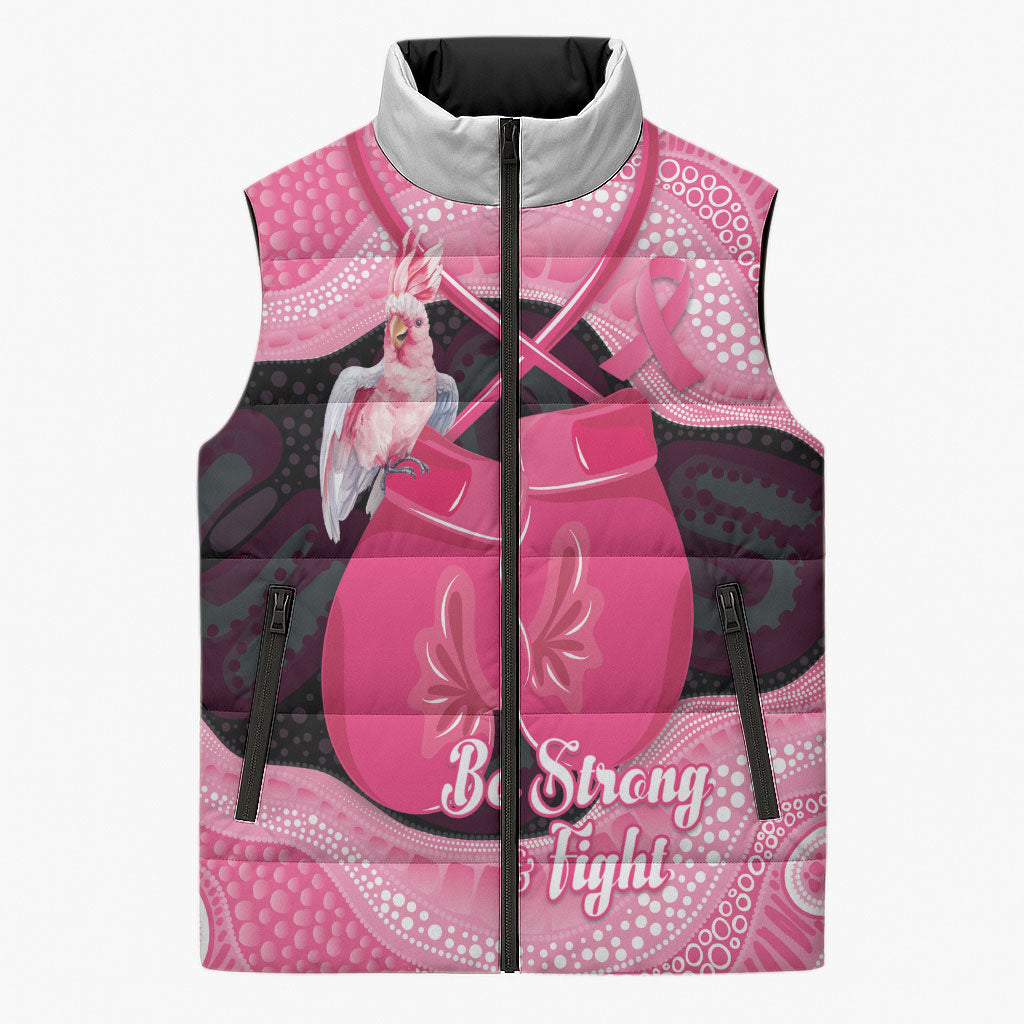 Personalised Australia Breast Cancer Awareness Sleeveless Puffer Jacket Pink Cockatoo Fight Boxing Gloves Aboriginal Art