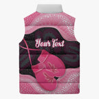 Personalised Australia Breast Cancer Awareness Sleeveless Puffer Jacket Pink Cockatoo Fight Boxing Gloves Aboriginal Art