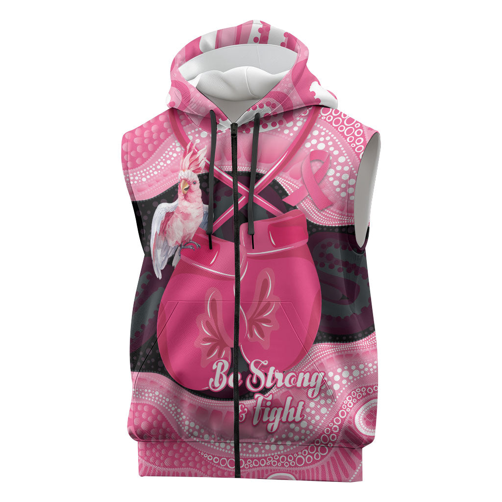 Personalised Australia Breast Cancer Awareness Sleeveless Zip Hoodie Pink Cockatoo Fight Boxing Gloves Aboriginal Art