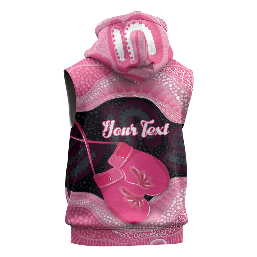 Personalised Australia Breast Cancer Awareness Sleeveless Zip Hoodie Pink Cockatoo Fight Boxing Gloves Aboriginal Art