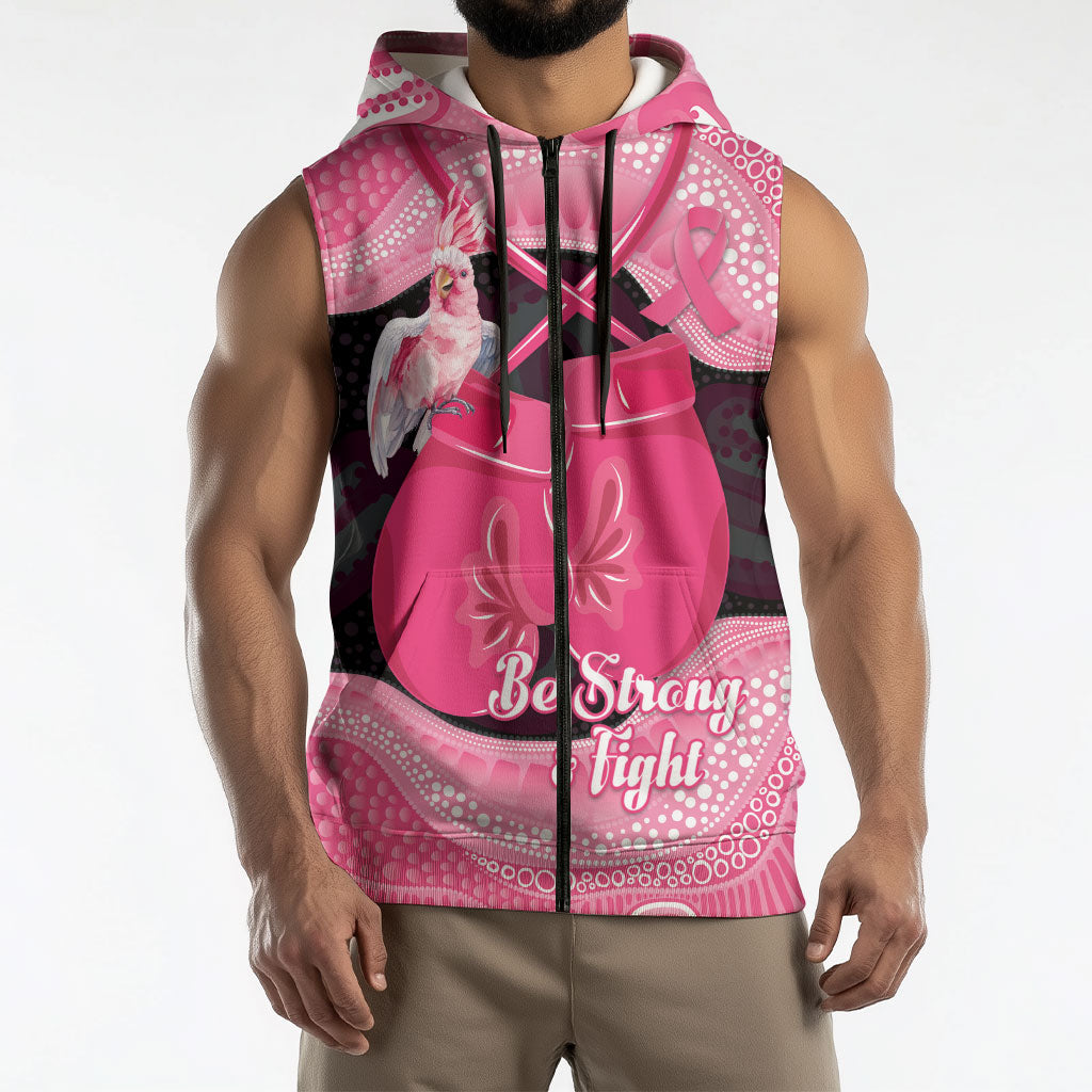 Personalised Australia Breast Cancer Awareness Sleeveless Zip Hoodie Pink Cockatoo Fight Boxing Gloves Aboriginal Art
