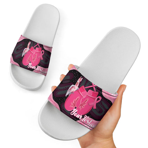 Personalised Australia Breast Cancer Awareness Slide Sandals Pink Cockatoo Fight Boxing Gloves Aboriginal Art